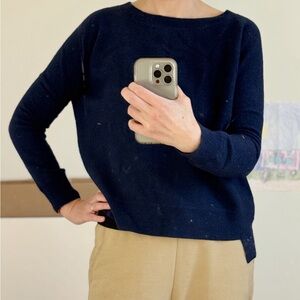VINCE Boat Neck Wool/Angora Blend Long Sleeve Pullover Navy Blue Sweater XS